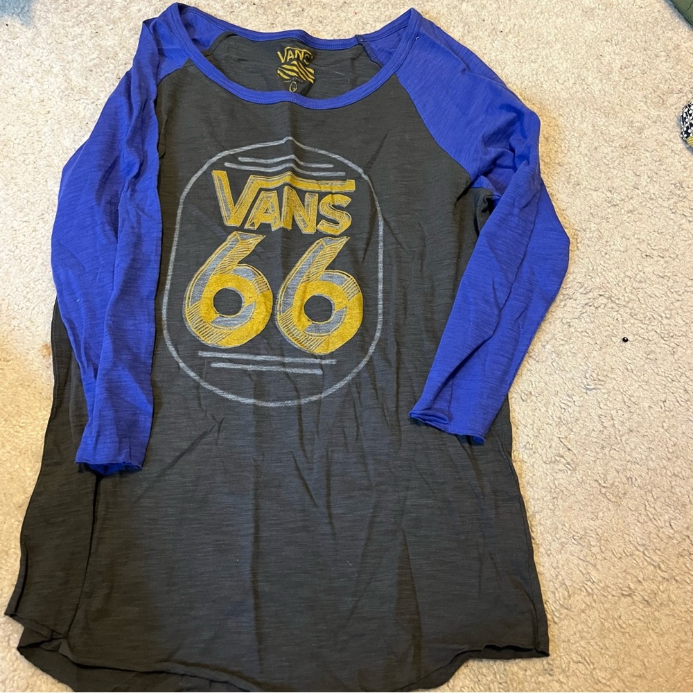 Vans Black & Royal Blue 3/4 Sleeve Raglan Graphic Tee